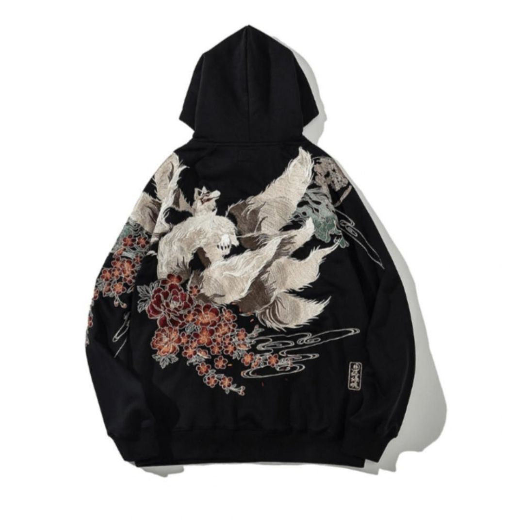 Unisex Embroidered Fox Hoodie - Harajuku Street Wear