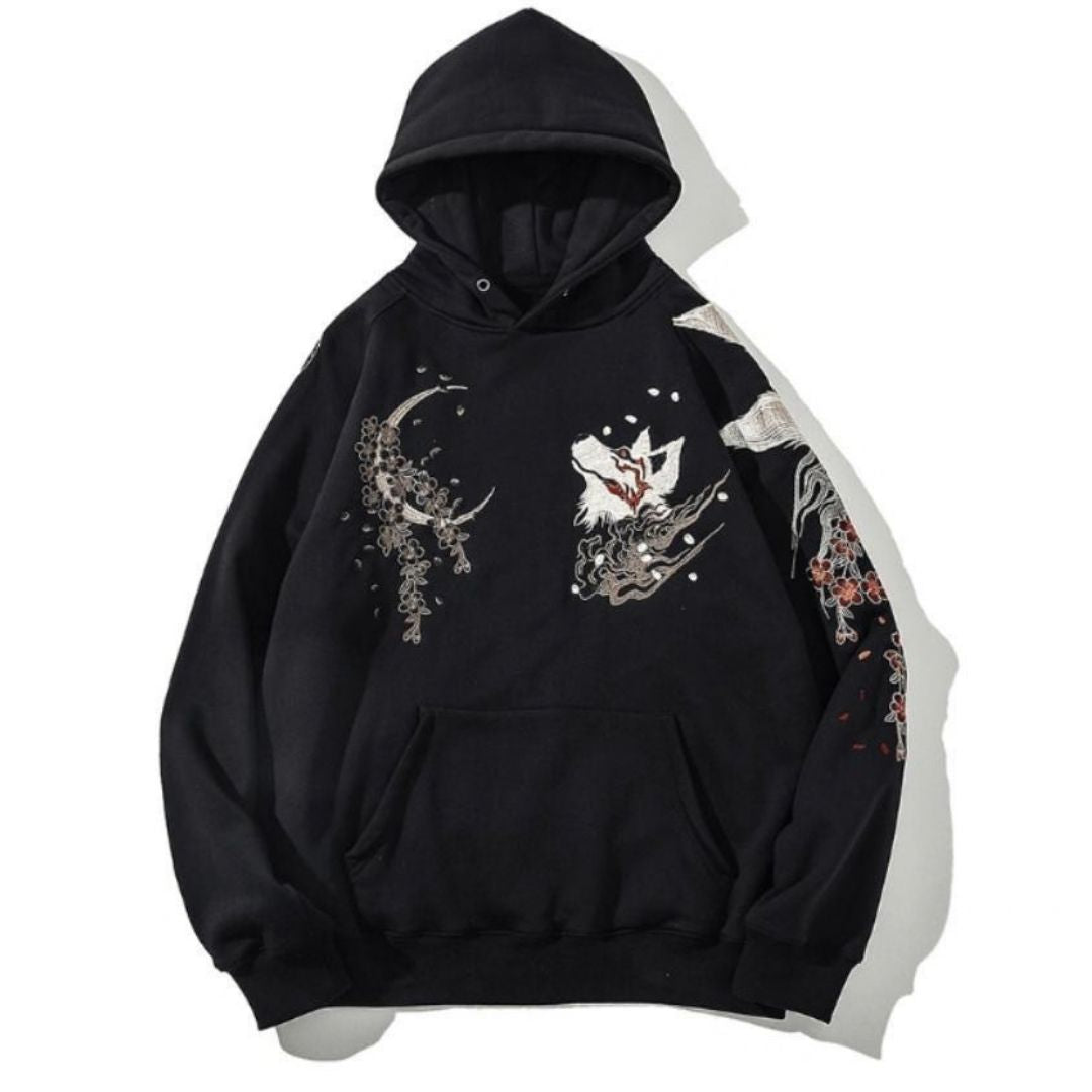 Unisex Embroidered Fox Hoodie - Harajuku Street Wear