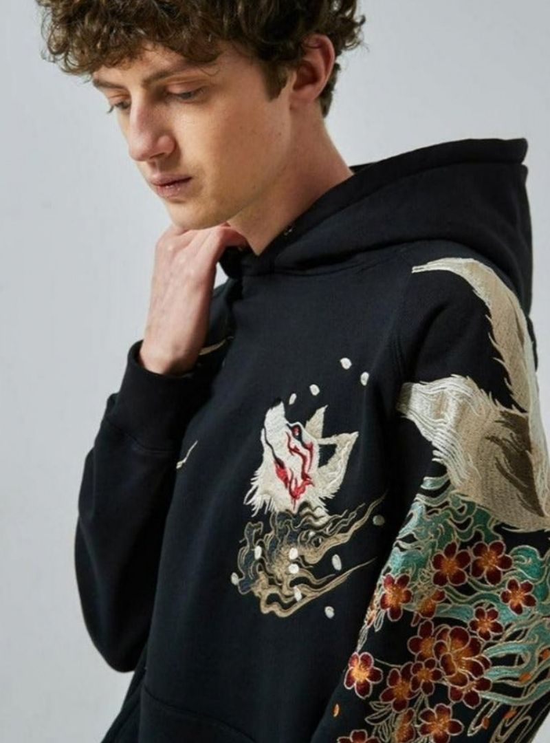 Unisex Embroidered Fox Hoodie - Harajuku Street Wear
