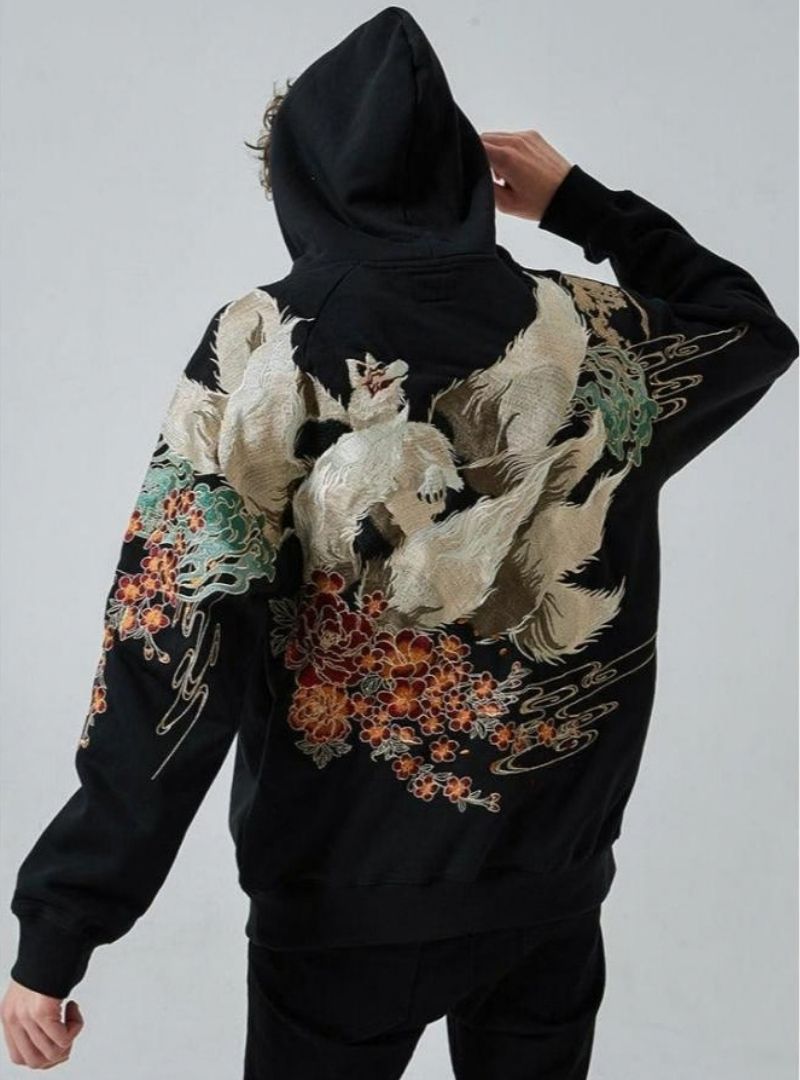 Unisex Embroidered Fox Hoodie - Harajuku Street Wear