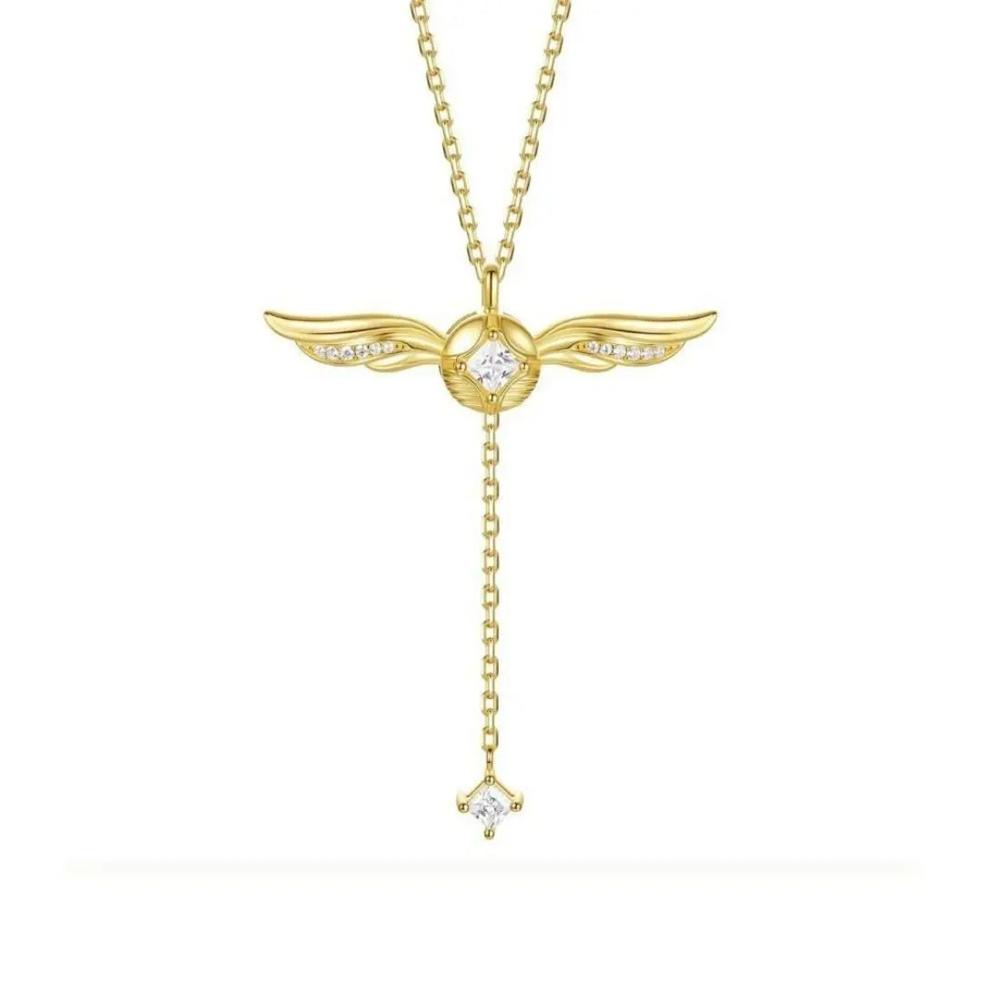 Golden Winged Sparkle Lariat Necklace