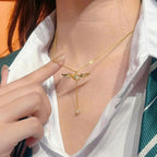 Golden Winged Sparkle Lariat Necklace