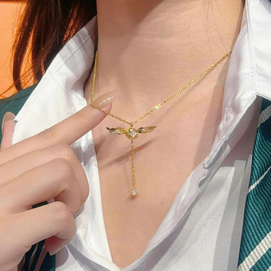 Golden Winged Sparkle Lariat Necklace