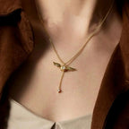 Golden Winged Sparkle Lariat Necklace