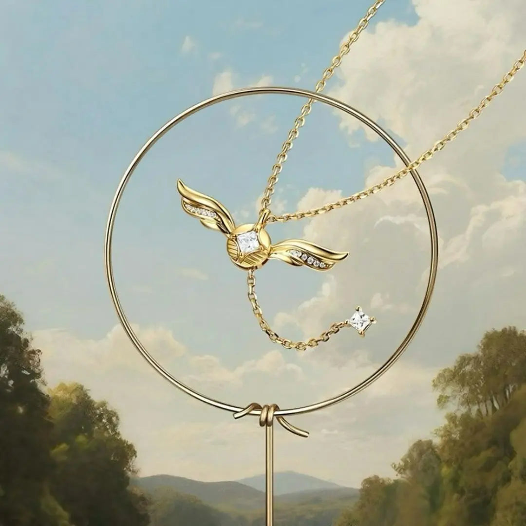 Golden Winged Sparkle Lariat Necklace