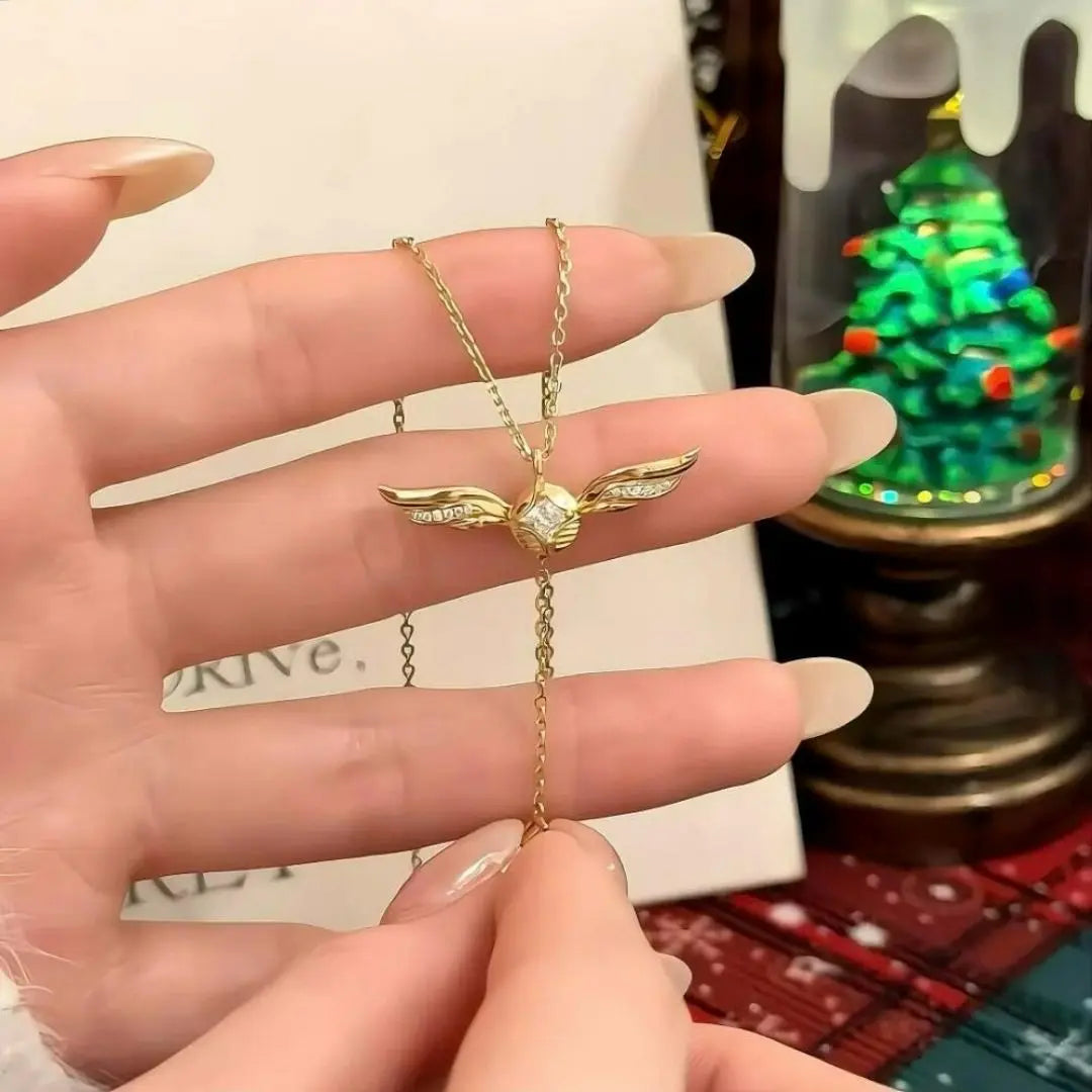 Golden Winged Sparkle Lariat Necklace