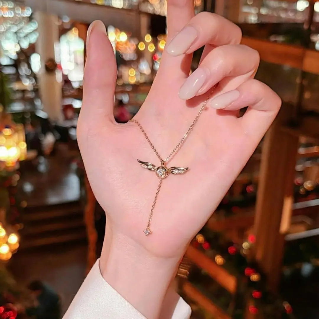 Golden Winged Sparkle Lariat Necklace