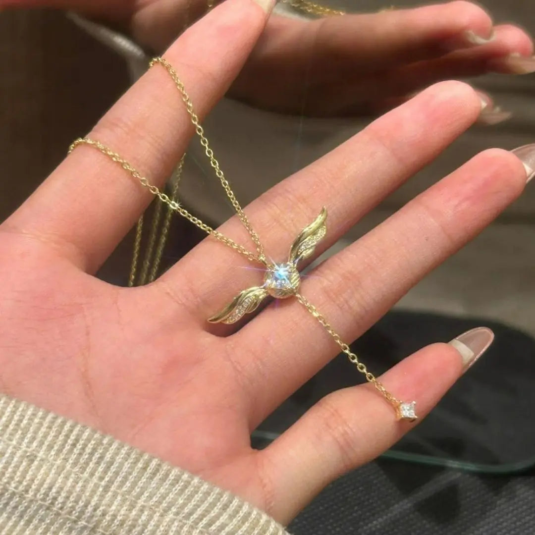 Golden Winged Sparkle Lariat Necklace