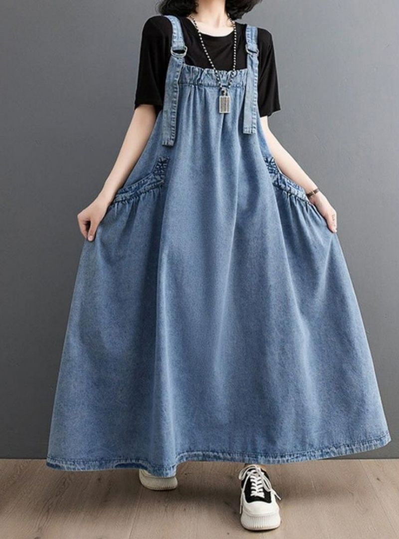 Lara - Women's Loose Fit Denim Overall Dress