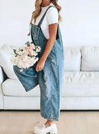 Loose Fit Distressed Denim Overalls