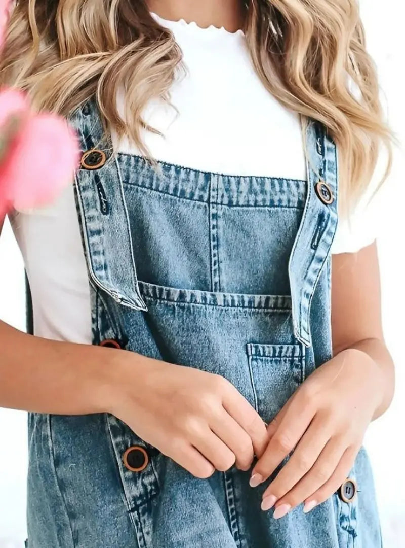 Loose Fit Distressed Denim Overalls