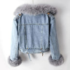 Margaux - Women's Luxe Lined Fox Fur Denim Coat