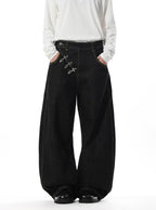 Mrnearly Men's Cross Buckle Denim Jeans - Harajuku Street Wear