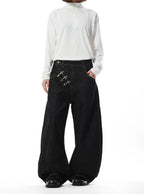 Mrnearly Men's Cross Buckle Denim Jeans - Harajuku Street Wear