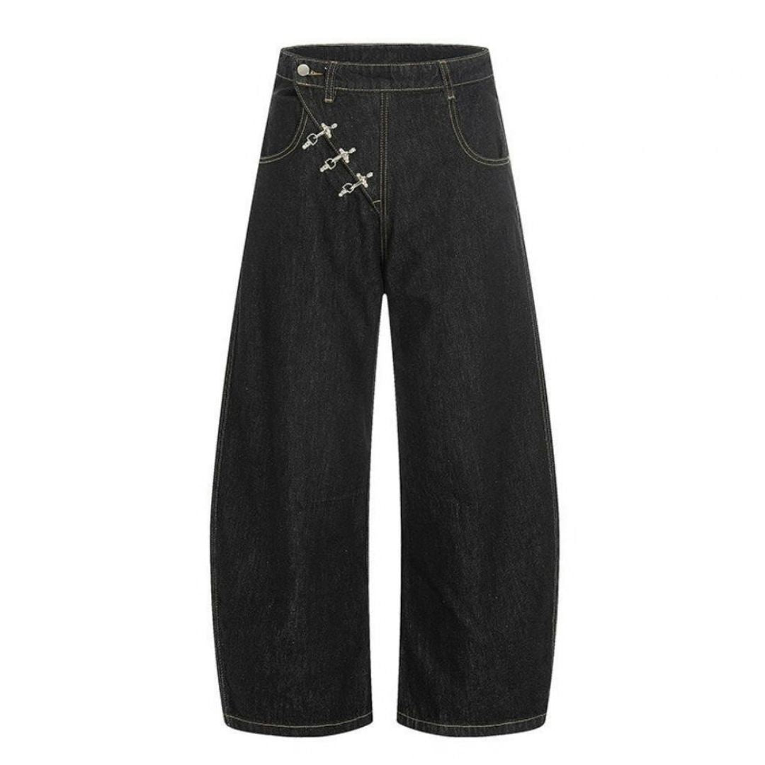 Mrnearly Men's Cross Buckle Denim Jeans - Harajuku Street Wear