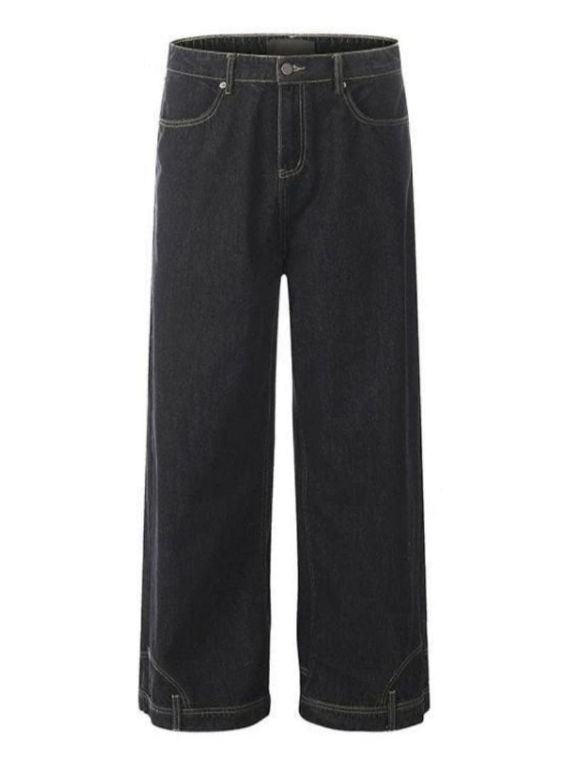 Mrnearly Men's Reverse Construct Wide Leg Jeans - Harajuku Street Wear