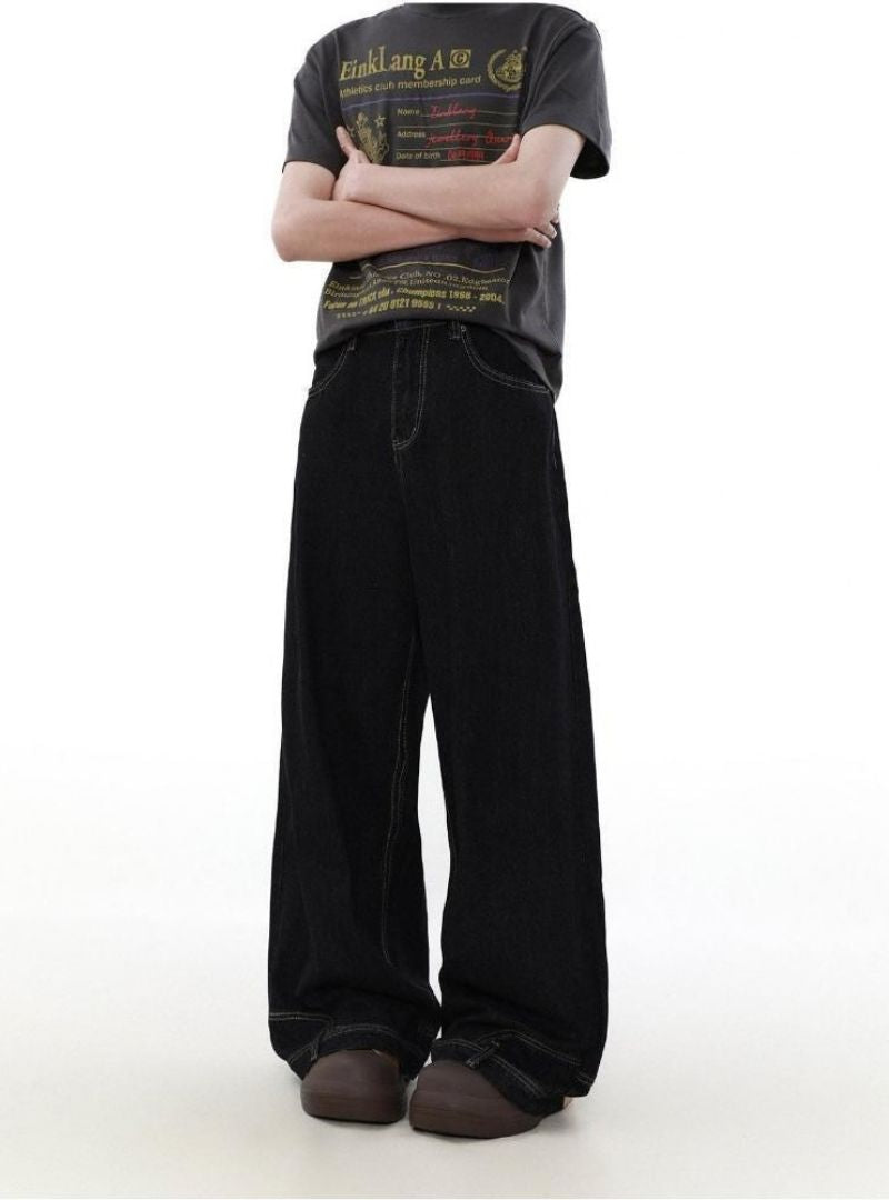 Mrnearly Men's Reverse Construct Wide Leg Jeans - Harajuku Street Wear