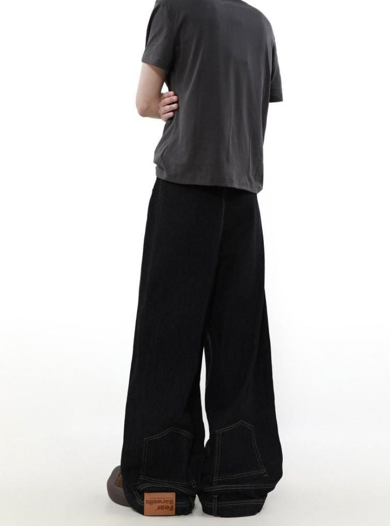 Mrnearly Men's Reverse Construct Wide Leg Jeans - Harajuku Street Wear