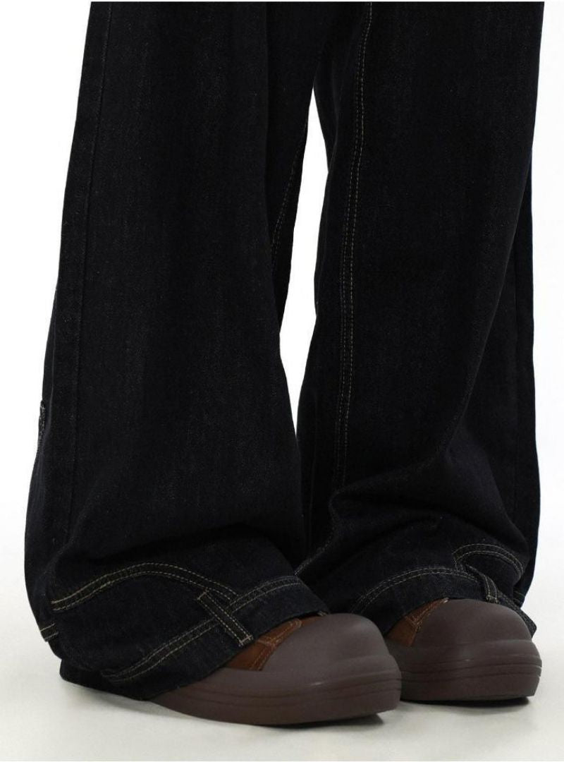 Mrnearly Men's Reverse Construct Wide Leg Jeans - Harajuku Street Wear