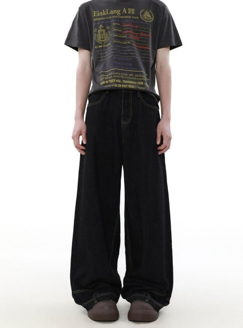 Mrnearly Men's Reverse Construct Wide Leg Jeans - Harajuku Street Wear