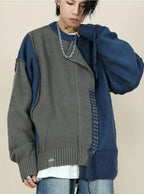 Mrnearly Men's Spliced Distressed Knit Sweater - Harajuku Street Wear