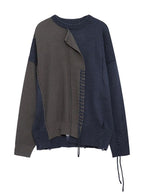 Mrnearly Men's Spliced Distressed Knit Sweater - Harajuku Street Wear