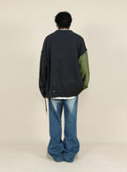 Mrnearly Men's Spliced Distressed Knit Sweater - Harajuku Street Wear