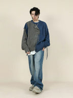 Mrnearly Men's Spliced Distressed Knit Sweater - Harajuku Street Wear