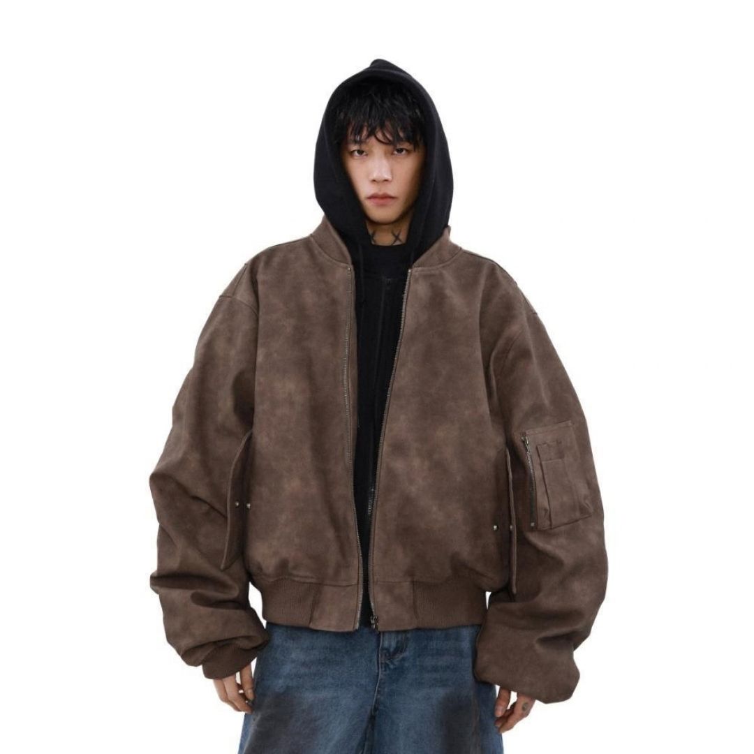 Mrnearly Men's Vintage Faded Bomber Jacket - Harajuku Street Wear