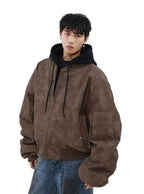 Mrnearly Men's Vintage Faded Bomber Jacket - Harajuku Street Wear