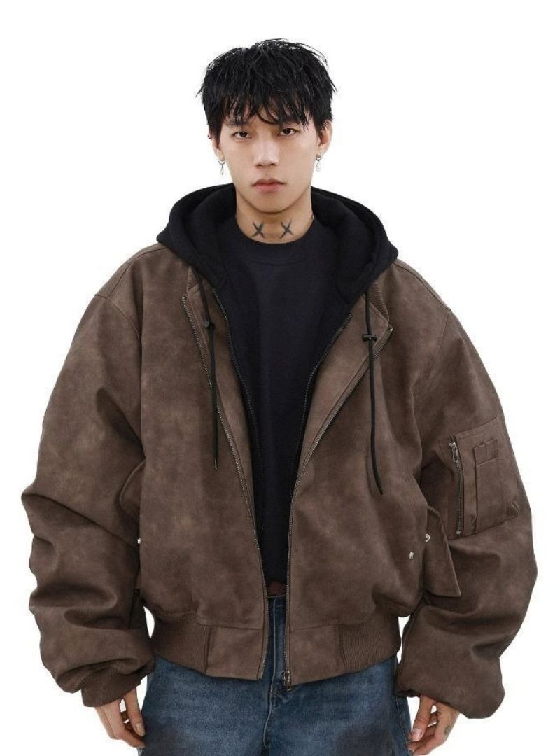 Mrnearly Men's Vintage Faded Bomber Jacket - Harajuku Street Wear