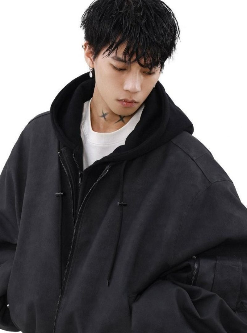 Mrnearly Men's Vintage Faded Bomber Jacket - Harajuku Street Wear