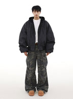 Mrnearly Men's Vintage Faded Bomber Jacket - Harajuku Street Wear