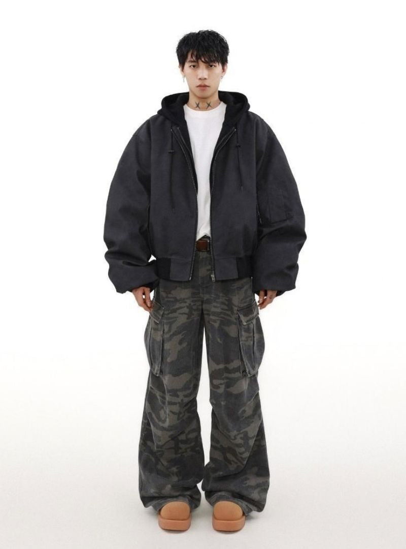 Mrnearly Men's Vintage Faded Bomber Jacket - Harajuku Street Wear