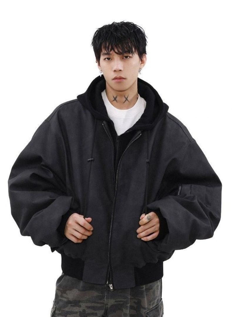 Mrnearly Men's Vintage Faded Bomber Jacket - Harajuku Street Wear