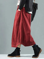 Sophia - Women Plus Size Elastic Waist Calf Length Spring Corduroy Skirt