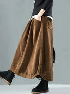 Sophia - Women Plus Size Elastic Waist Calf Length Spring Corduroy Skirt