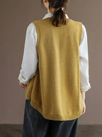 Charlotte - Plus Size Women's Artisan Cotton Knitted Vest - Flattering V-Neck Button Sweater Vest with Asymmetric Hem