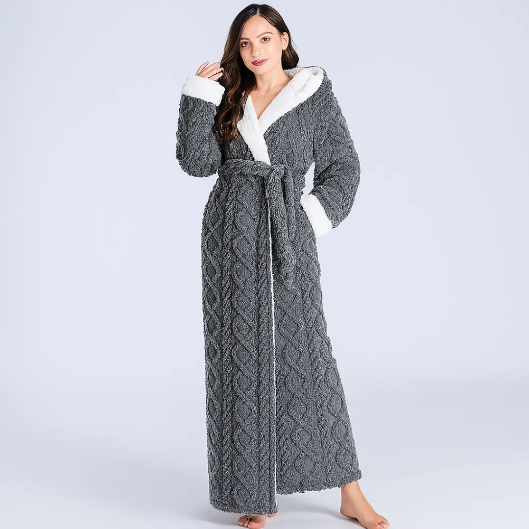 Women's Thick Hooded Flannel Bathrobe