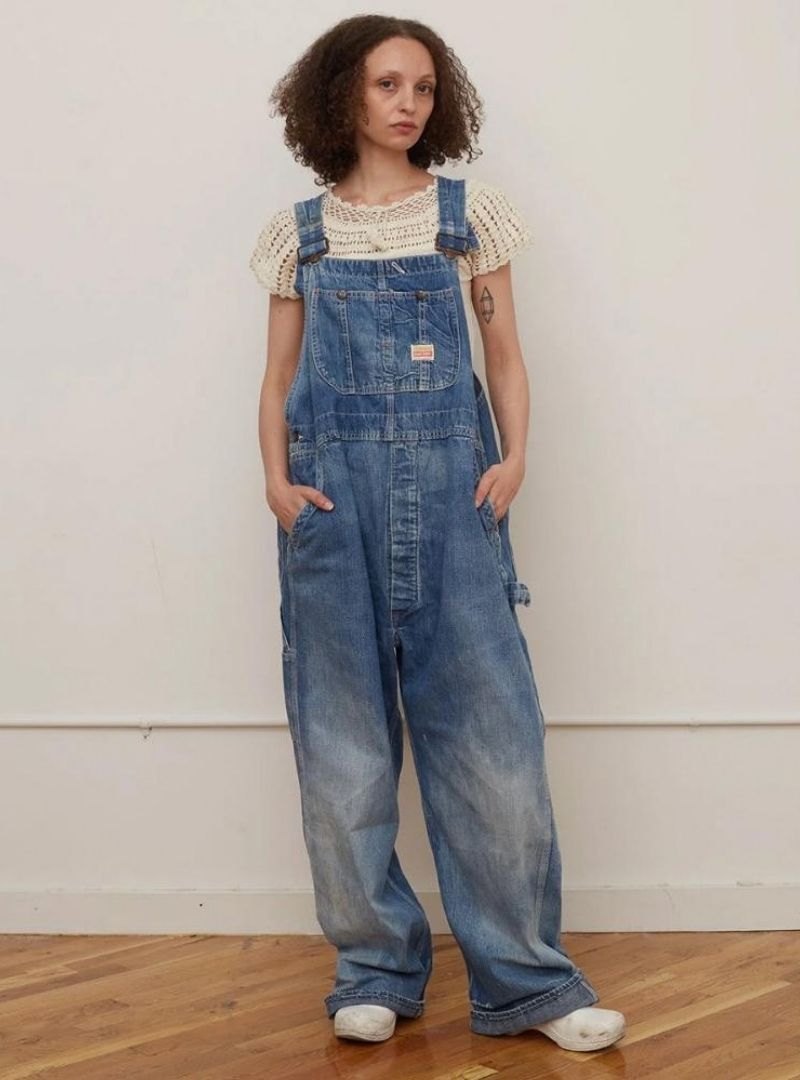 Women's Oversized Vintage Wash Wide Leg Bib Overalls