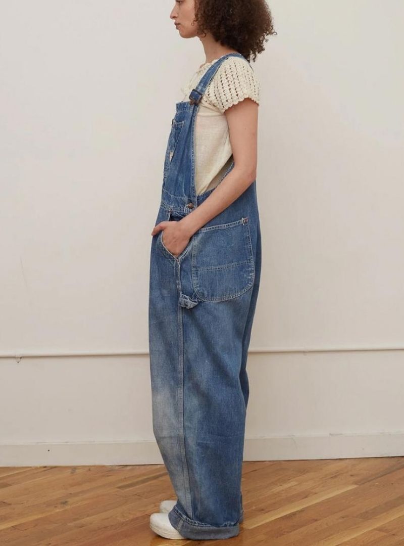 Women's Oversized Vintage Wash Wide Leg Bib Overalls