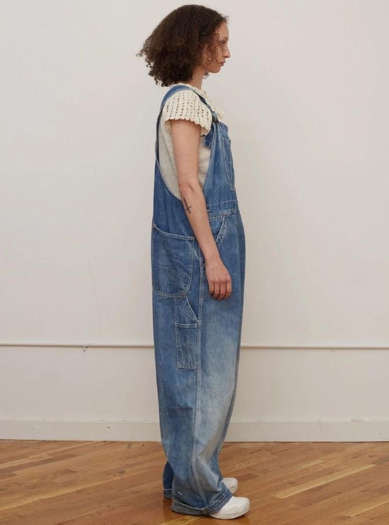 Women's Oversized Vintage Wash Wide Leg Bib Overalls