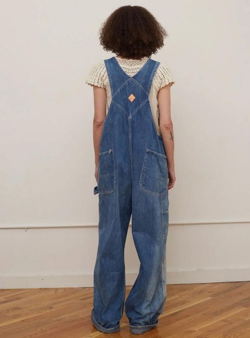 Women's Oversized Vintage Wash Wide Leg Bib Overalls