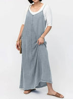 Vintage-Inspired Loose Fit Denim Maxi Dress