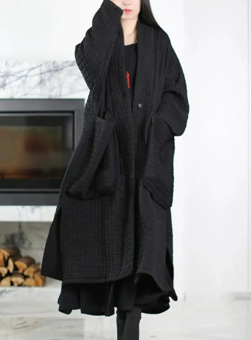 Emma - Plus Size Women Autumn Pure Color V-Neck Padded Long Coat