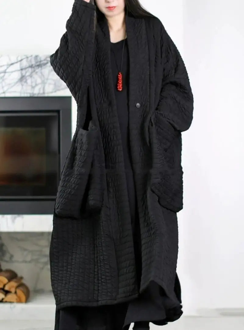 Emma - Plus Size Women Autumn Pure Color V-Neck Padded Long Coat