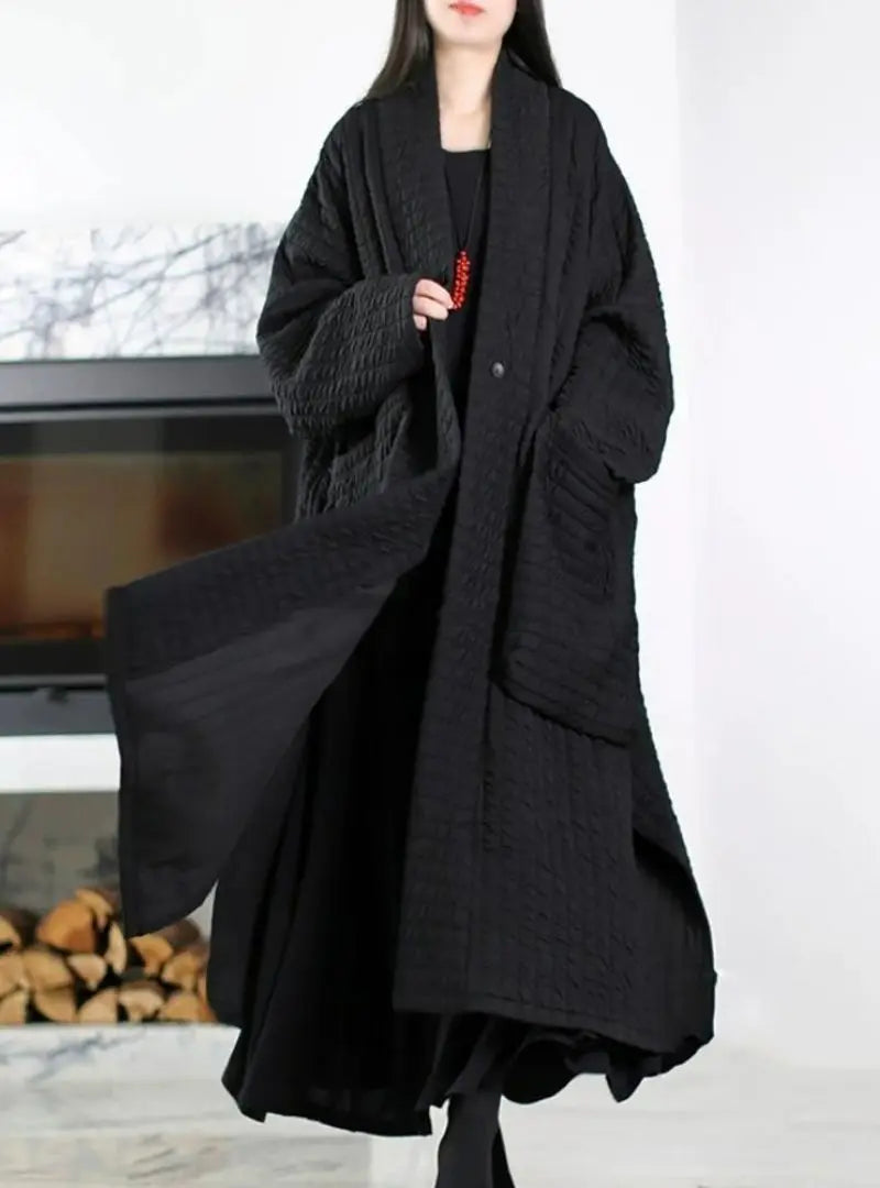 Emma - Plus Size Women Autumn Pure Color V-Neck Padded Long Coat