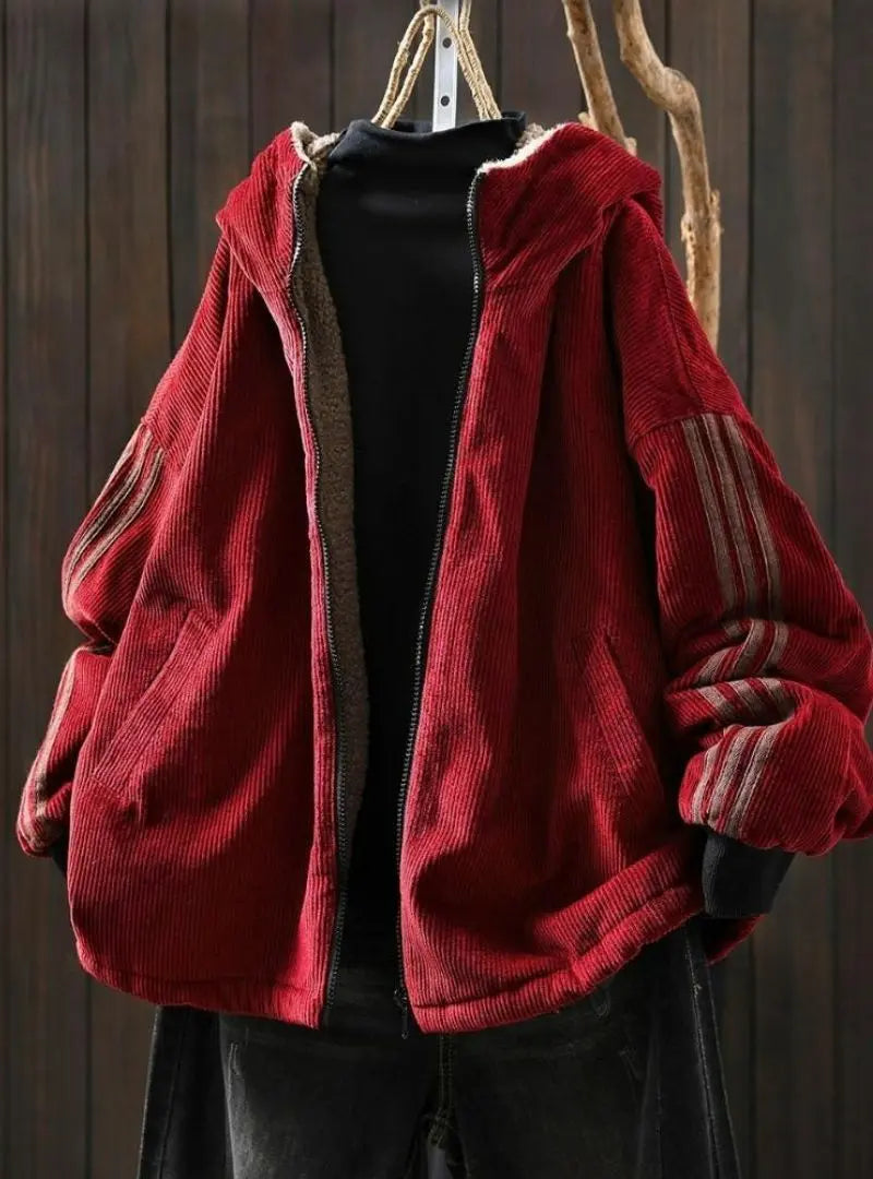 Amelia - Plus Size Women Autumn Retro Pure Color Hooded Fleece Coat