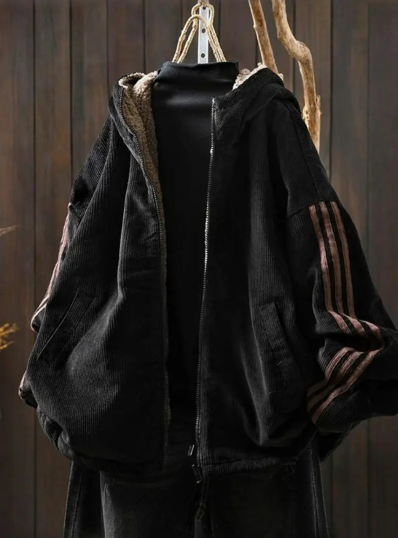Amelia - Plus Size Women Autumn Retro Pure Color Hooded Fleece Coat