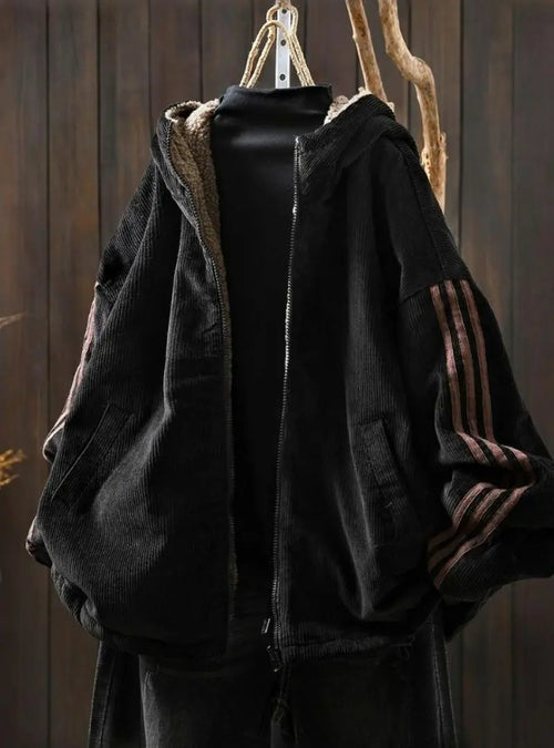 Amelia - Plus Size Women Autumn Retro Pure Color Hooded Fleece Coat